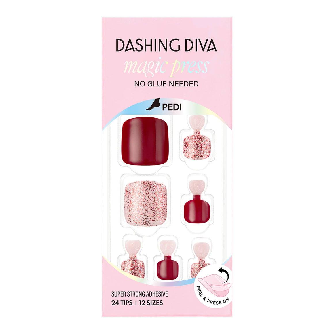 Dashing Diva Magic Press Pedicure- Glittering Red | 穿戴甲(腳甲)| Press On Pedicure