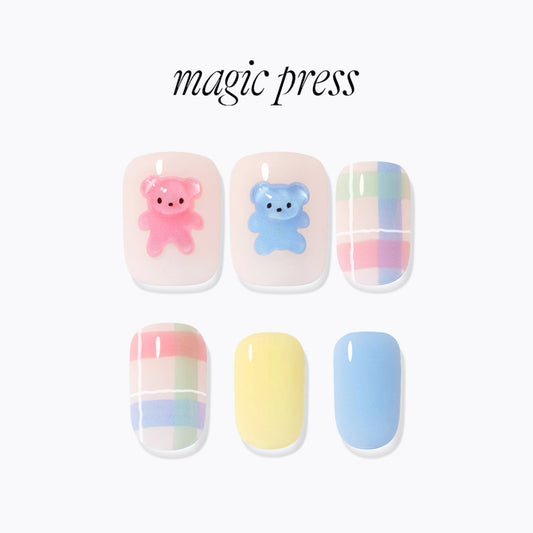 Dashing Diva Magic Press- Bear Twins (Regular Round) | 穿戴甲| Press On Nail