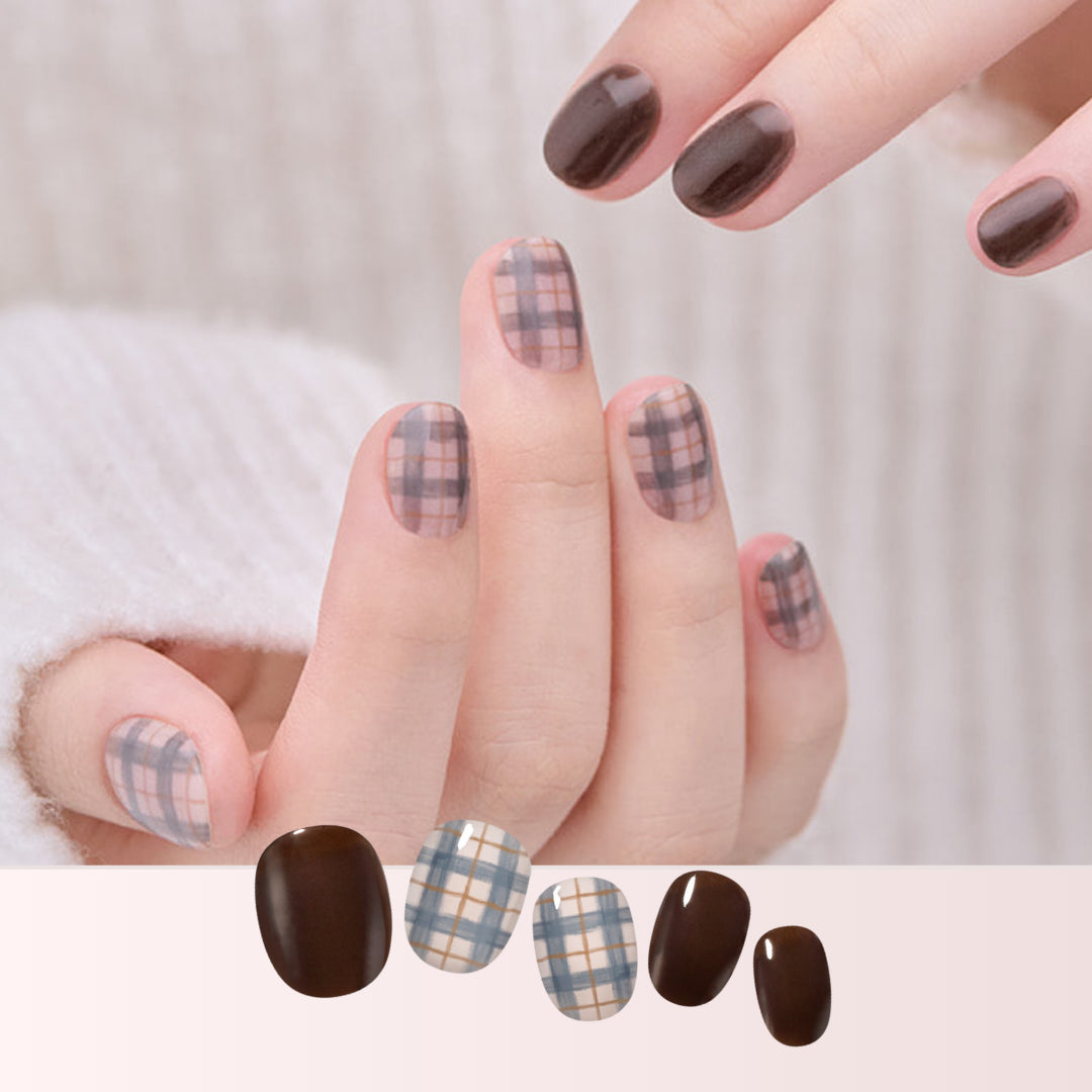冬日格仔指甲貼
