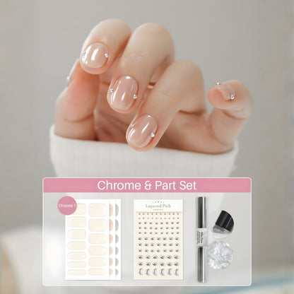 [Gelato Factory] One-Color Nail Wraps (Choose 3 Colors) + Chrome Jelly Pen + Charm Set