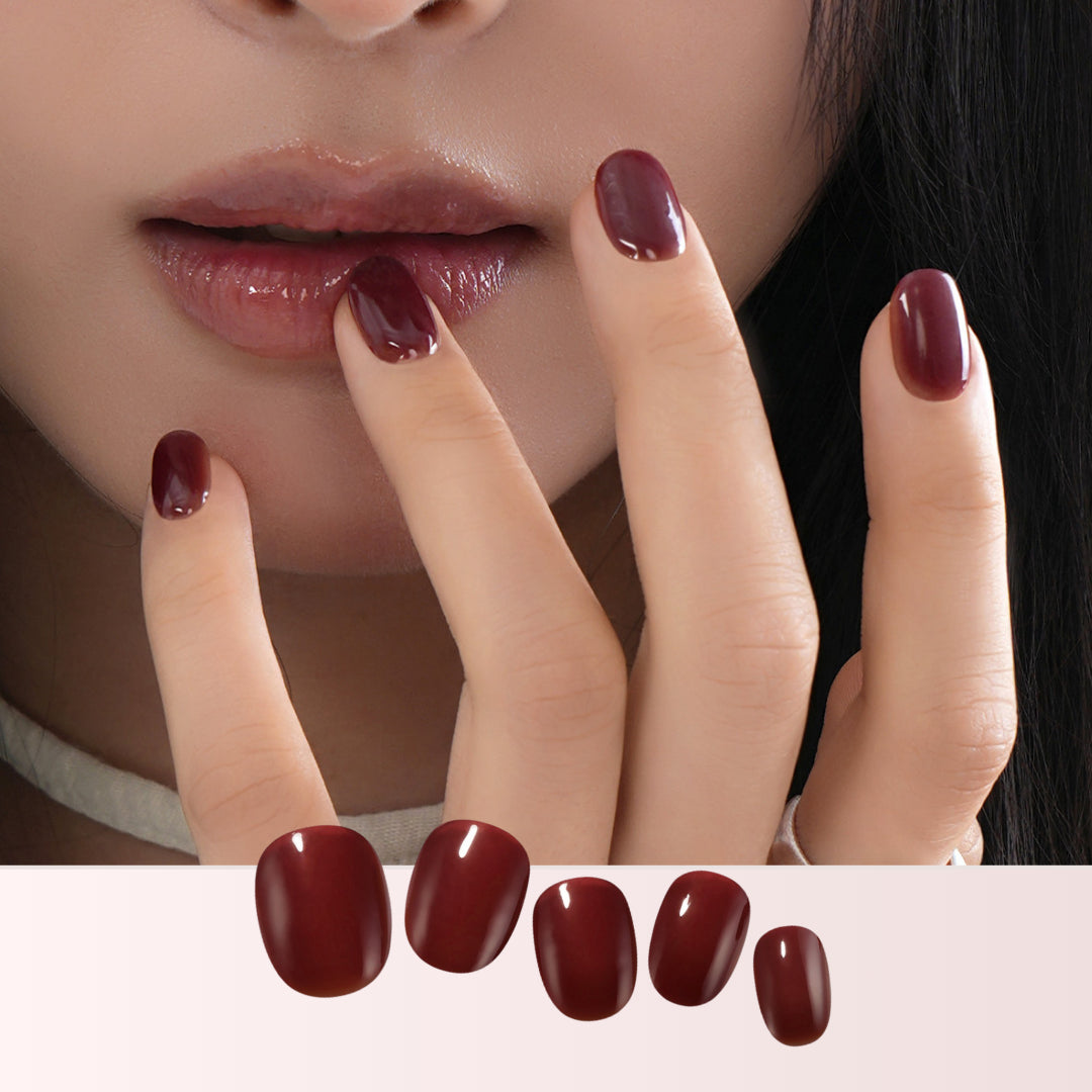 酒紅色指甲貼