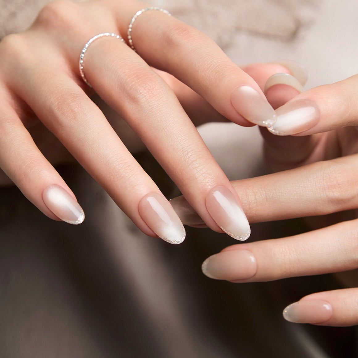 Peach Nude Glitter Tips Press-On Nails
