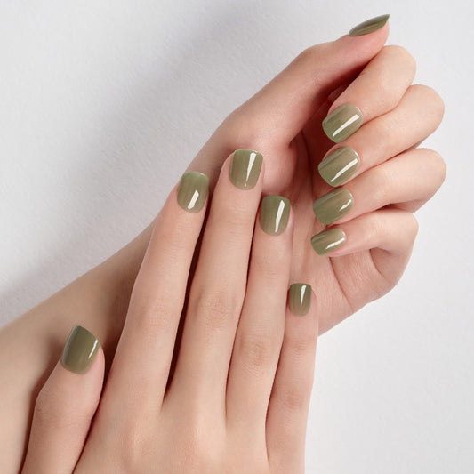 Dashing Diva Magic Press- Olive Khaki (Short Square) | 穿戴甲| Press On Nail