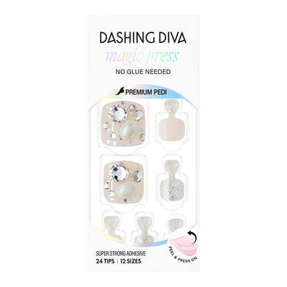 Dashing Diva Magic Press Pedicure- White Pearl | 穿戴甲（腳甲）| Press On Pedicure