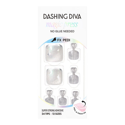 Dashing Diva Magic Press Pedicure- Silver Veil | 穿戴甲（腳甲）| Press On Pedicure