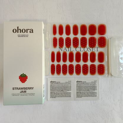 Ohora N Strawberry Jam 半硬化凝膠指甲貼 | 復古俏皮草莓紅波點美甲