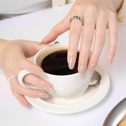 Dashing Diva Magic Press Oat Beige sheer oat nude Almond press-on nails