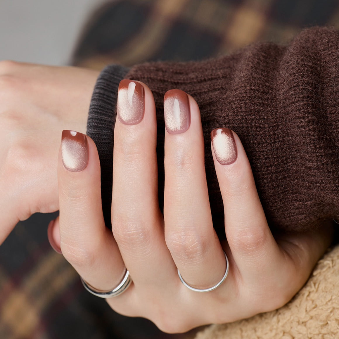 棕色秋冬貓眼穿戴甲