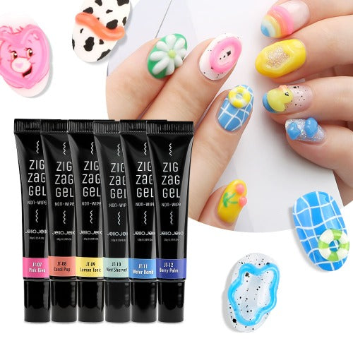 Jello Jello Non-Wipe Tube Gel Zigzag Gel Summer 6-piece set|美甲工具|Tube Gel