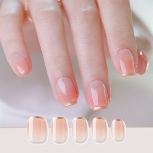 Gold Edge Nails (Round Square)*可選短甲或中長甲| 半固化凝膠硬甲片||指甲貼|Nail Tip