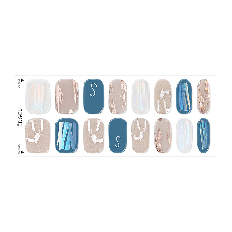 Edgeu Metallic Nuance ENA252 Vegan No‑Lamp Gel Nail Wraps – Blue Grey & Rose Gold Chrome