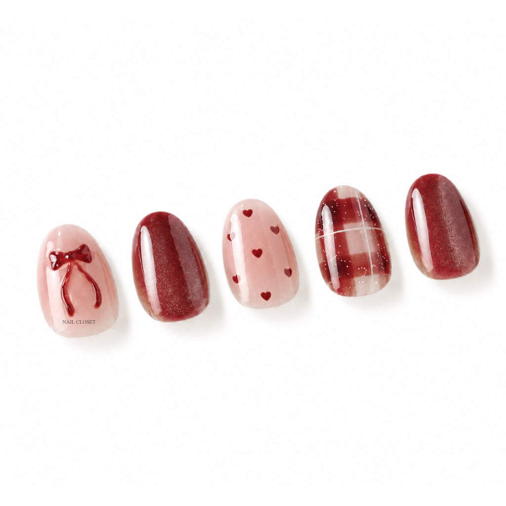 ohora Blush Bow (Short Oval)｜粉紅酒紅貓眼短橢圓穿戴甲