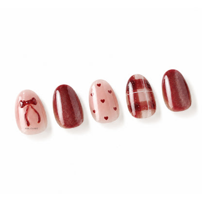 ohora Blush Bow (Short Oval)｜粉紅酒紅貓眼短橢圓穿戴甲