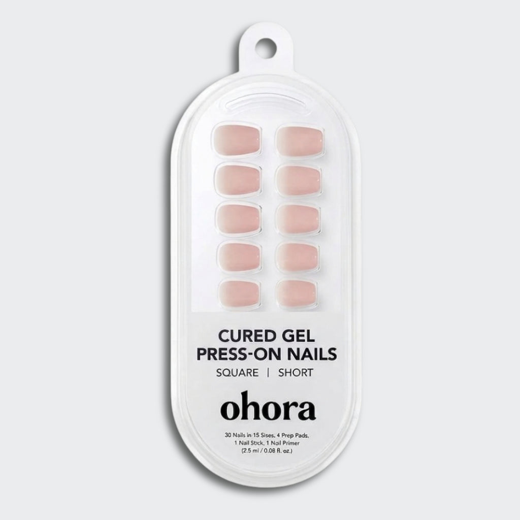 ohora Blush Petal Short Square natural nude pink gel press-on nails