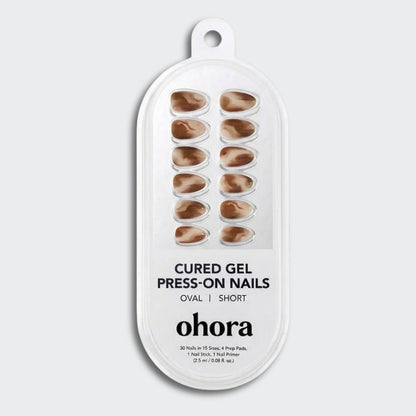 ohora Cream Mocha Short Oval creamy mocha marble gel press-on nails