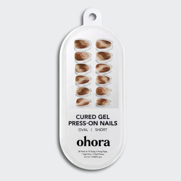 ohora Cream Mocha Short Oval creamy mocha marble gel press-on nails