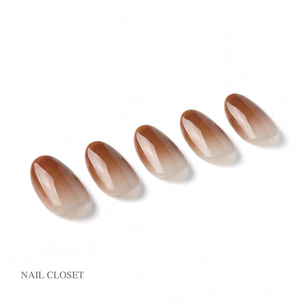 ohora Melty Cocoa Short Oval cocoa brown gradient gel press-on nails