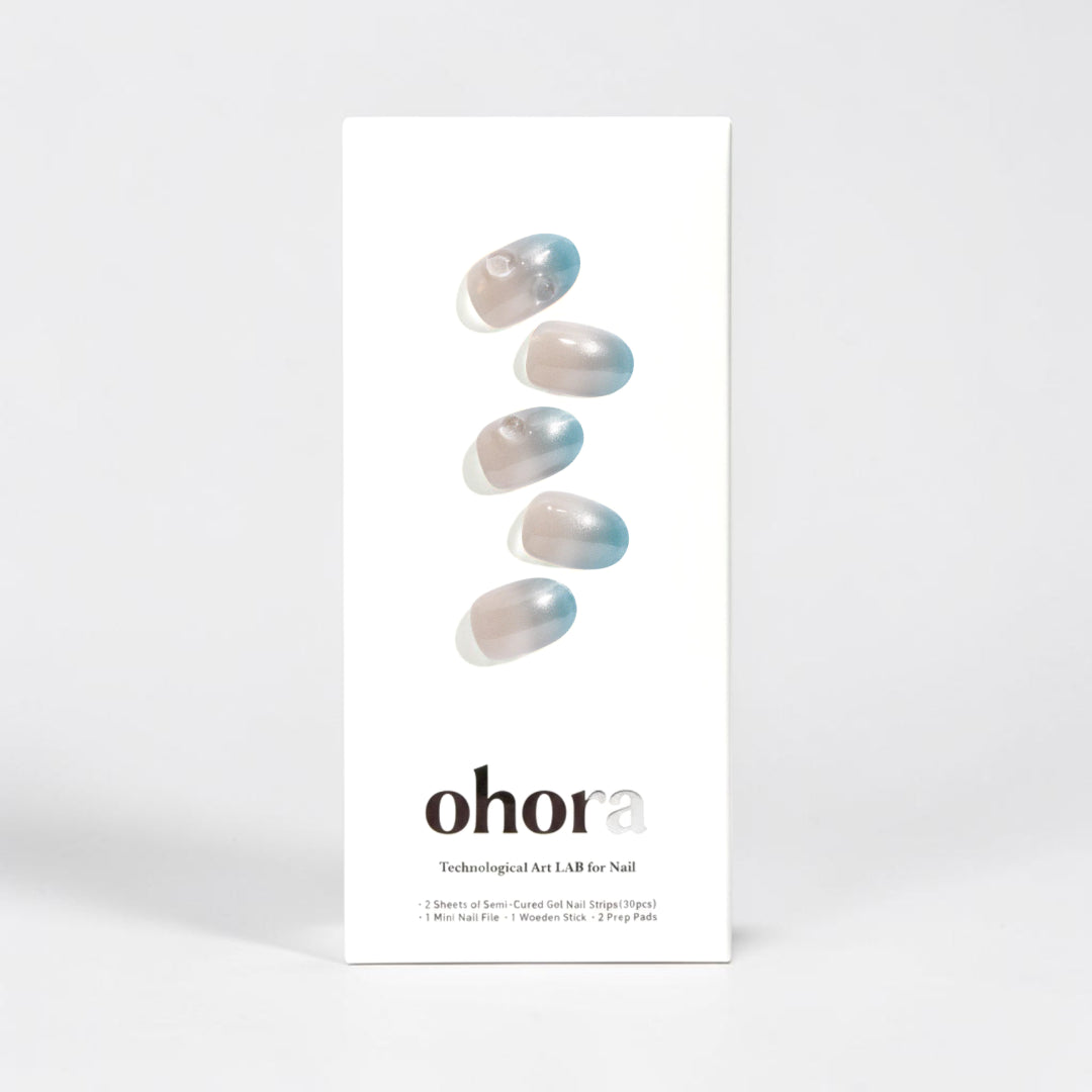 ohora N Shinning Lagoon 半固化凝膠指甲貼｜澄藍礁湖漸變 & 磁石貓眼水滴貝殼美甲