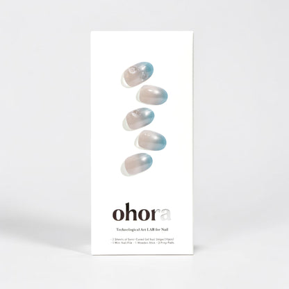 ohora N Shinning Lagoon 半固化凝膠指甲貼｜澄藍礁湖漸變 & 磁石貓眼水滴貝殼美甲