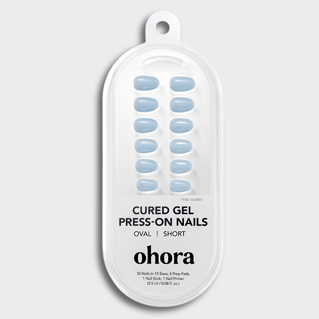ohora Powder Blue (Short Oval)｜粉藍 短橢圓形 100% 真凝膠穿戴甲