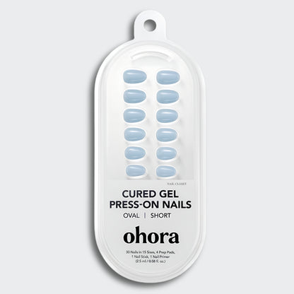 ohora Powder Blue (Short Oval)｜粉藍 短橢圓形 100% 真凝膠穿戴甲