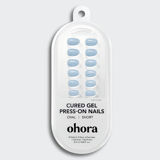 ohora Powder Blue (Short Oval)｜粉藍 短橢圓形 100% 真凝膠穿戴甲
