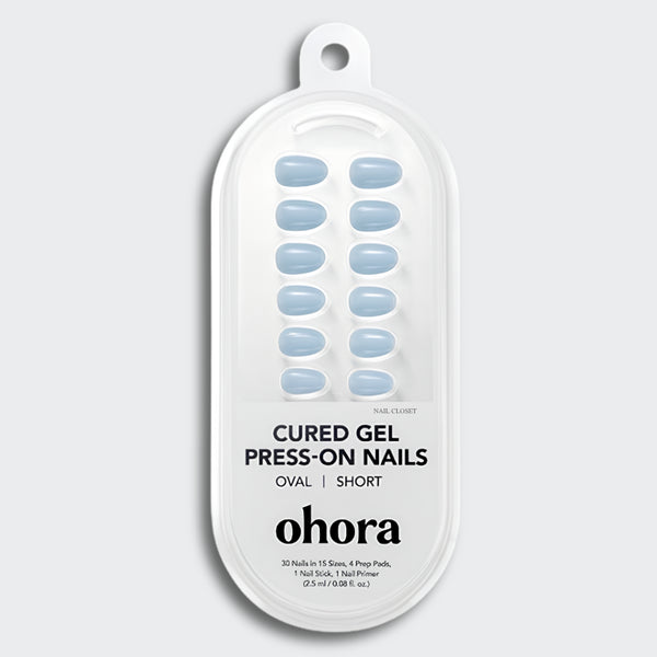ohora Powder Blue (Short Oval)｜粉藍 短橢圓形 100% 真凝膠穿戴甲