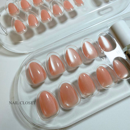 ohora NT Baby Glow Gel Nail Tips [Short Oval] | Soft Pink Glass-Bead Cat-Eye Gel Press-On Nails